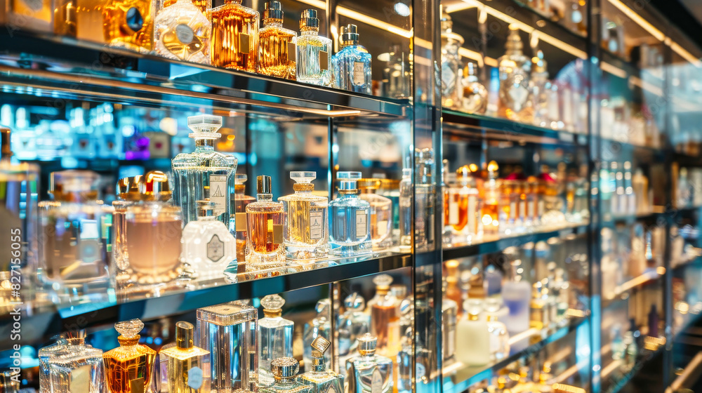 Obraz premium A perfume store with shelves filled with various scents and body care products