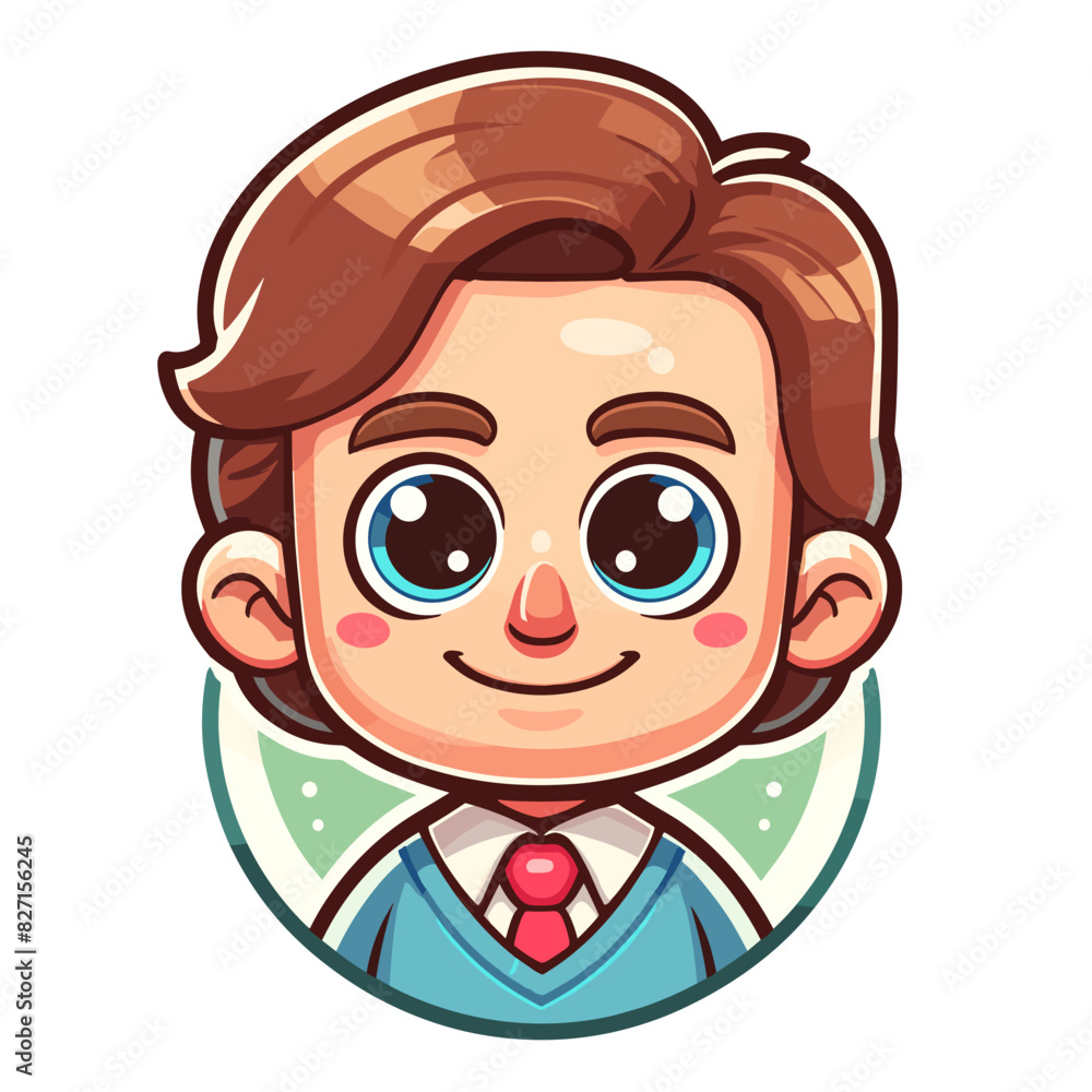 Smiling Cartoon Boy in Blue Sweater and Tie Against a Green Background Smiling Cartoon Boy in Blue Sweater and Tie Against a Green Background