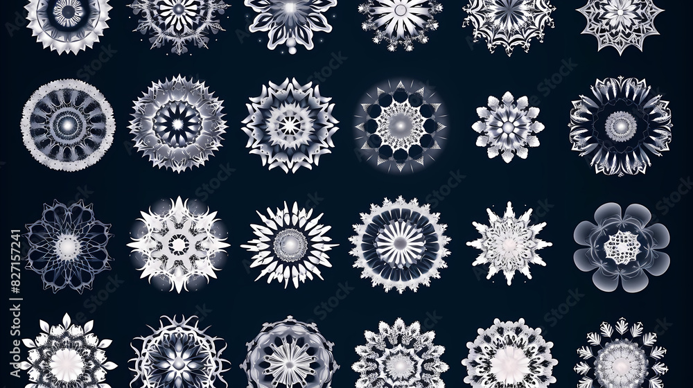 Beautiful set white snowflakes on a blue background for winter design.Vector illustration decor Beautiful set white snowflakes on a blue background for winter design.Vector illustration decor
