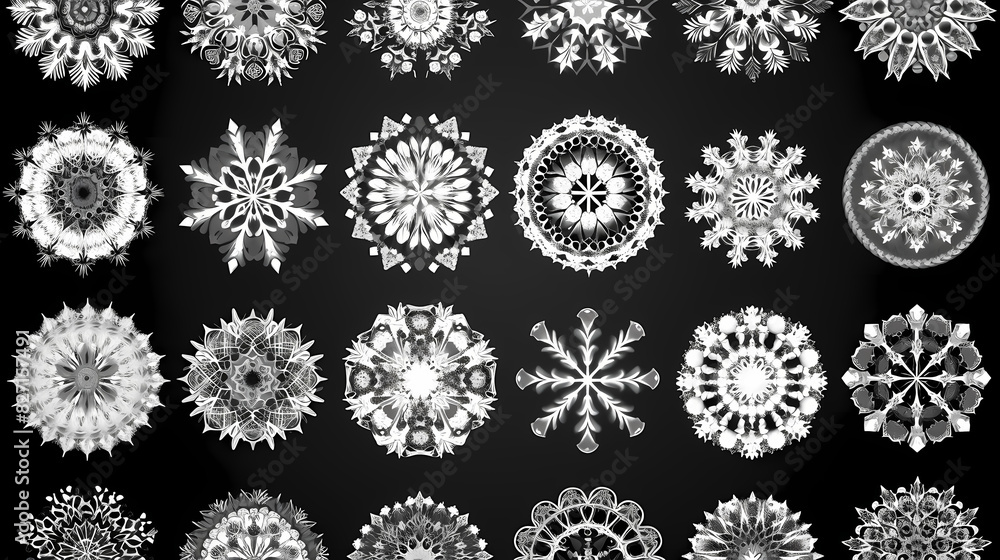 Beautiful set white snowflakes on a blue background for winter design.Vector illustration decor Beautiful set white snowflakes on a blue background for winter design.Vector illustration decor