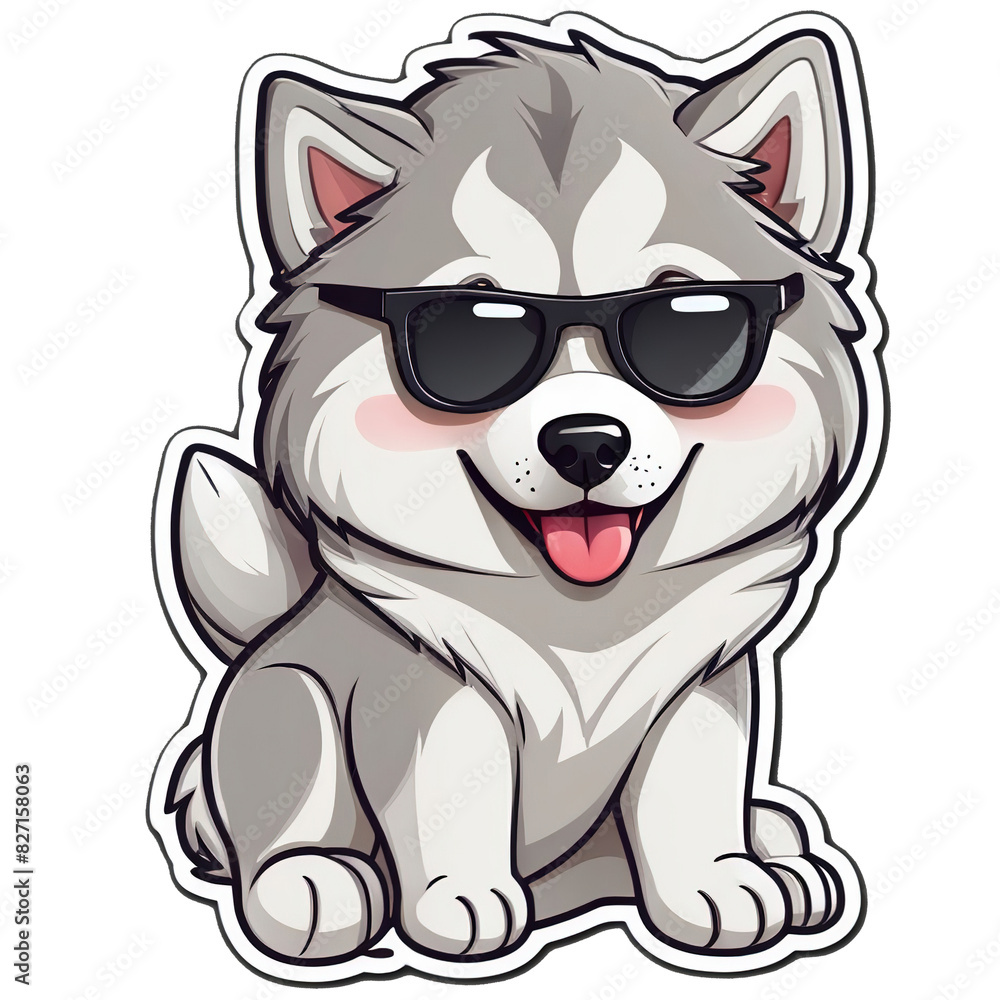 Siberian Husky dog with sunglass cartoon 2d sticker chibi in remove white background for book art decorate custom style.ai generated Siberian Husky dog with sunglass cartoon 2d sticker chibi in remove white background for book art decorate custom style.ai generated