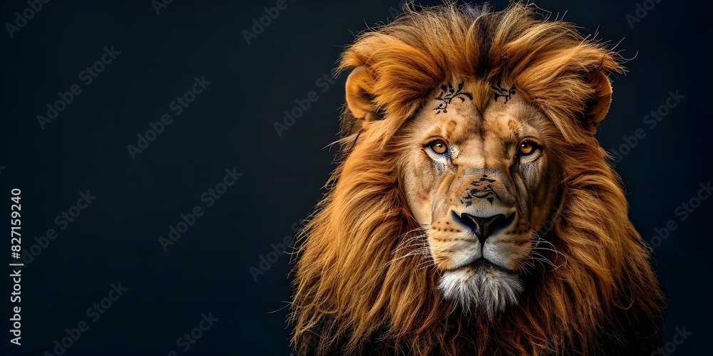 Majestic Fantasy Lion Head with Intricate Design on a Dark Background. Concept Fantasy Art, Lion Head, Intricate Design, Dark Background, Majestic Portrait