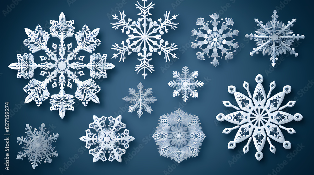 Beautiful set white snowflakes on a blue background for winter design.Vector illustration decor Beautiful set white snowflakes on a blue background for winter design.Vector illustration decor