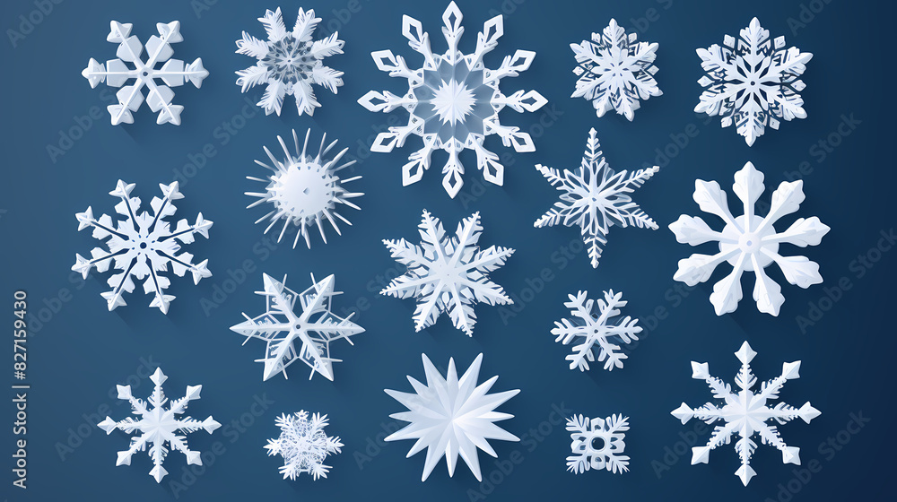 Beautiful set white snowflakes on a blue background for winter design.Vector illustration decor Beautiful set white snowflakes on a blue background for winter design.Vector illustration decor