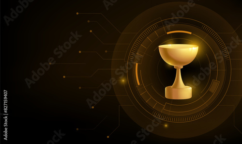A gold trophy on a black background with a gold Hud circle in the middle