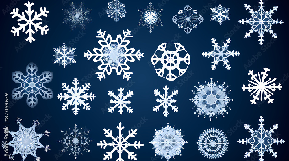 Beautiful set white snowflakes on a blue background for winter design.Vector illustration decor Beautiful set white snowflakes on a blue background for winter design.Vector illustration decor