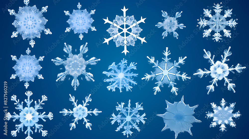 Beautiful set white snowflakes on a blue background for winter design.Vector illustration decor Beautiful set white snowflakes on a blue background for winter design.Vector illustration decor