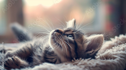 Weltkatzentag am 08. August Katzen schmusen isoliert blauer Hintergrund Generative AI photo