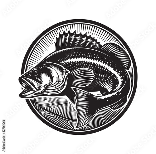 bass fish silhouette. fish illustration. jumping fish