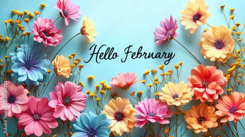hello february february text flower decoration february illustration