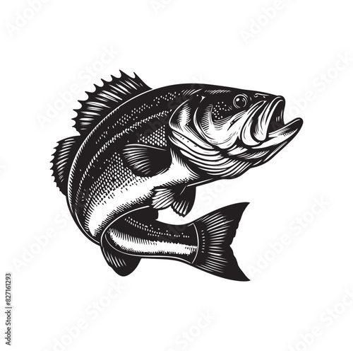 bass fish silhouette. fish illustration. jumping fish