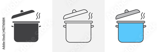 Pot icon set. Vector icon of Asian clay pot for cooking utensil.