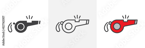 Whistle graphics. Soccer or football match referee whistle vector. Trainer coach blow whistle symbol.