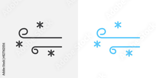 Snow blowing graphics. Snowflake cold breeze vector. Blowing snowstorm cold air symbol.
