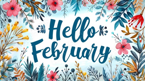hello february february text flower decoration february illustration photo
