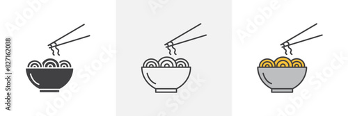 Noodles graphics. Chinese spaghetti vector. Korean jajangmyeon noodles symbol.