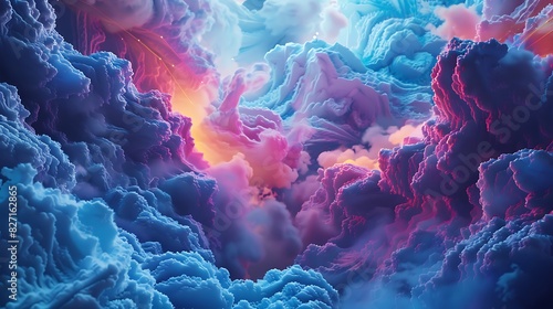 An abstract representation of digital clouds and virtual landscapes, evoking the limitless possibilities unleashed by digital transformation in the realm of imagination and creativity. photo