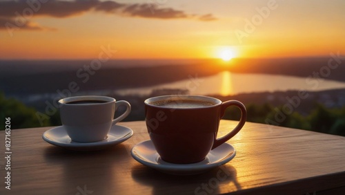 illustration of a cup of coffee with a beautiful and peaceful view