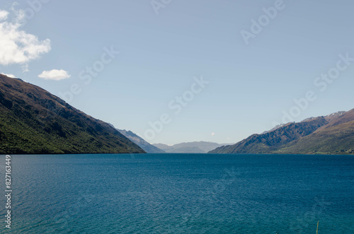 lake and mountains with a clear sky, Lake Wakatipu, New Zealand