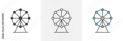 Ferris wheel vector set. Park festival carousel ride graphic. Funfair carnival wheel ride icon.