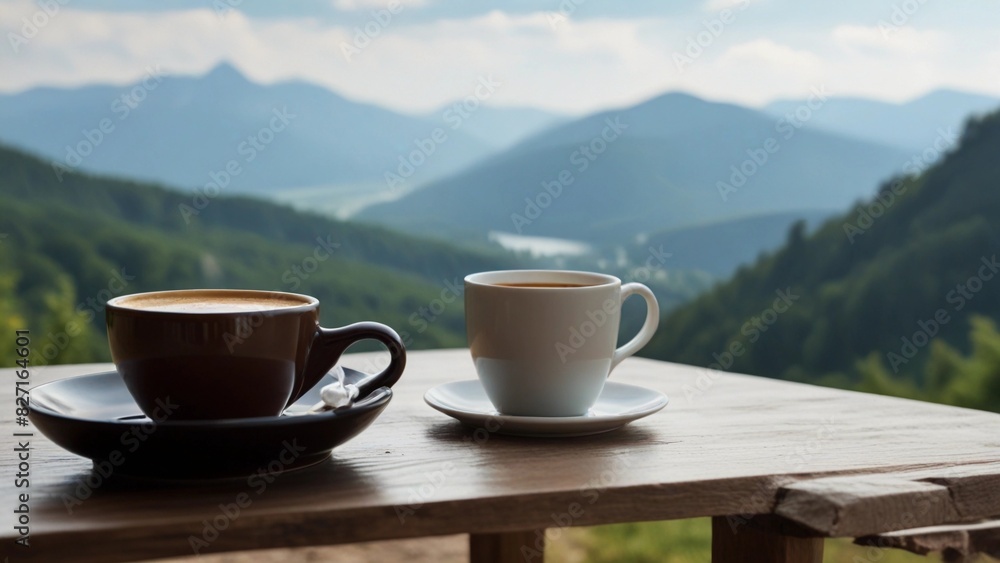illustration of a cup of coffee with a beautiful and peaceful view illustration of a cup of coffee with a beautiful and peaceful view
