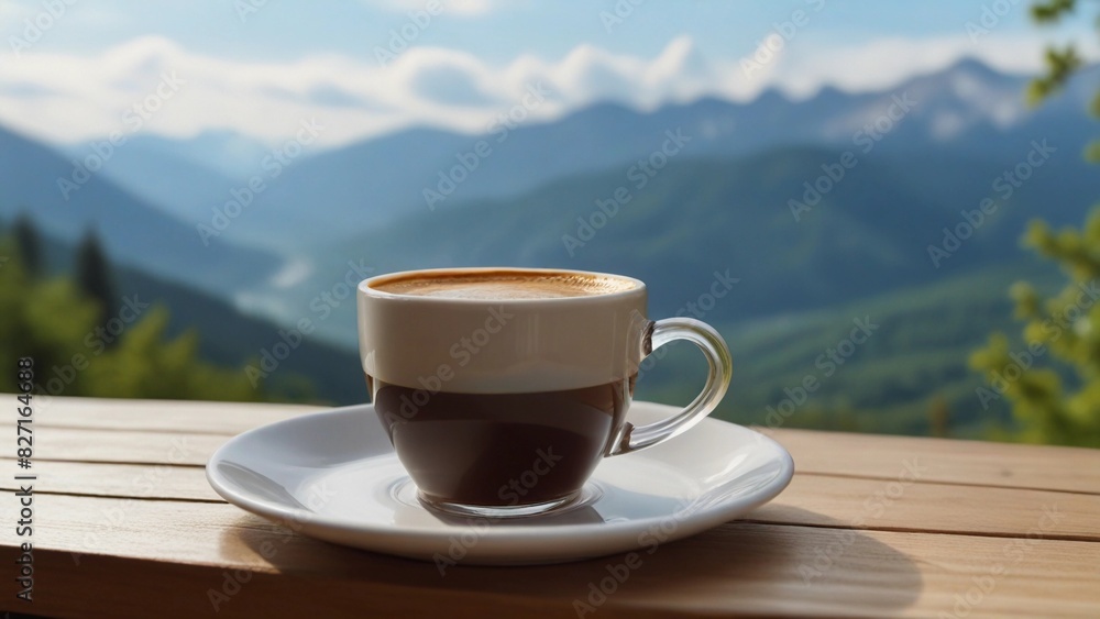 illustration of a cup of coffee with a beautiful and peaceful view illustration of a cup of coffee with a beautiful and peaceful view