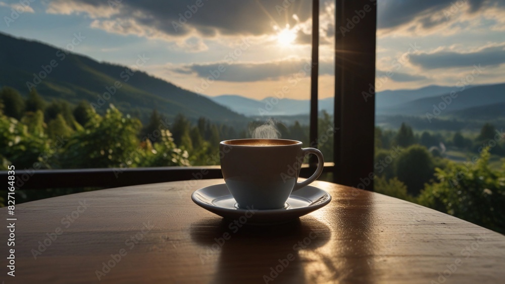 illustration of a cup of coffee with a beautiful and peaceful view illustration of a cup of coffee with a beautiful and peaceful view