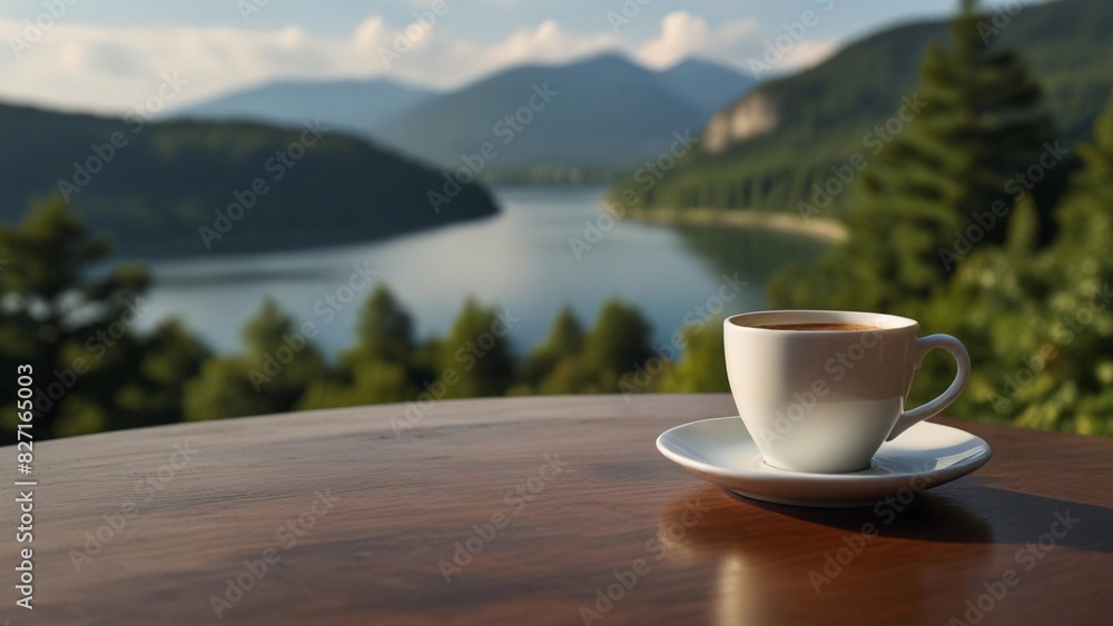 illustration of a cup of coffee with a beautiful and peaceful view illustration of a cup of coffee with a beautiful and peaceful view