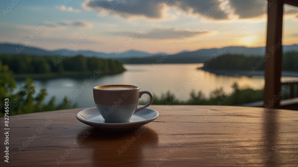 illustration of a cup of coffee with a beautiful and peaceful view illustration of a cup of coffee with a beautiful and peaceful view
