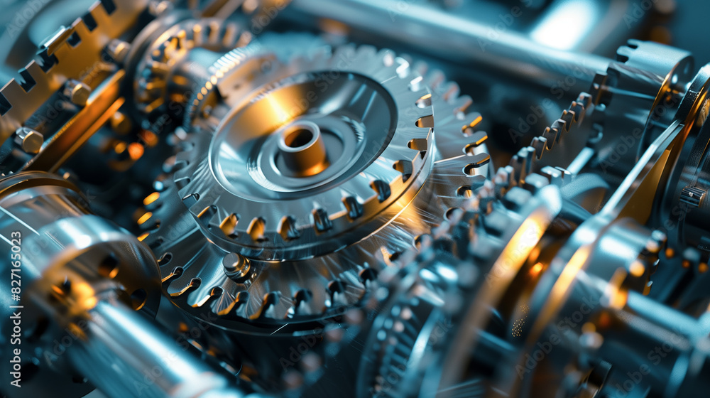 Fototapeta premium A machine is making a lot of metal parts. The parts are shiny and metallic