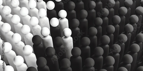 3D rendering of a large crowd of people. Some people are black, some are white, and some are in between.