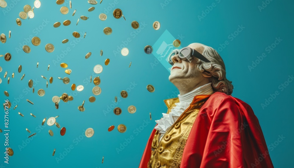 Fototapeta premium The Economics Master: Benjamin Franklin's Young Superhero Collage