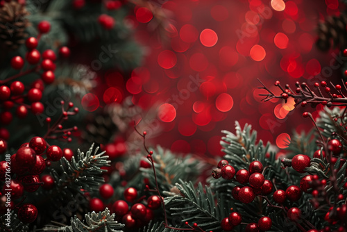 Close up of a christmas tree with red berries