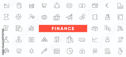 Business and finance line icons set. Company, business, money, bank, check, law, auction, exchange, payment, wallet, deposit, dollar outline icon collection. Thin outline icons pack.