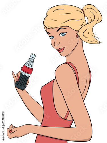 Illustration of pin up girl with drink