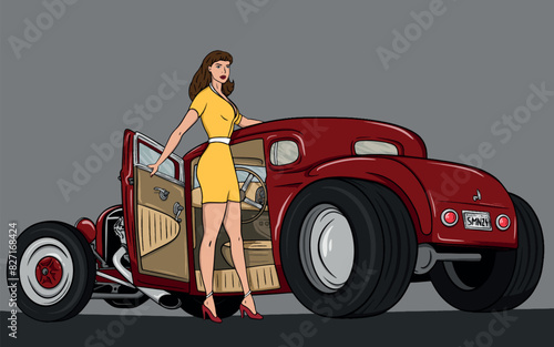 Illustration of red vintage car