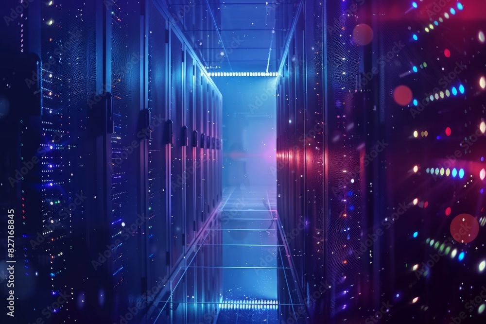 Network server room with servers/high performance computers running processes Network server room with servers/high performance computers running processes