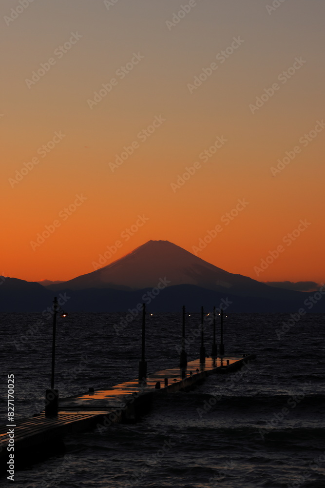 Obraz premium 岡本桟橋（原岡桟橋）からの富士夕景