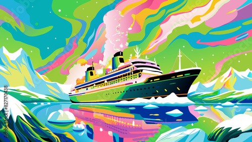 Colorful Cruise Ship Voyage through Surreal Northern Lights