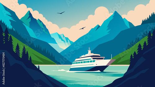 Majestic Mountain Cruise Scenery with Serene Lake View