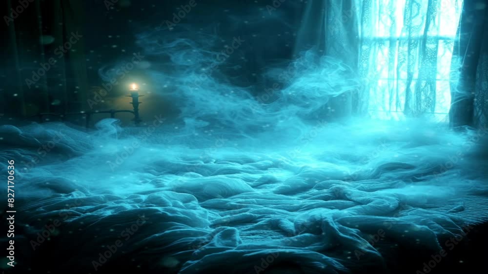Ghosts that disturb sleep, under an eerie white blanket, white smoke adds to the mystical atmosphere. Ghosts that disturb sleep, under an eerie white blanket, white smoke adds to the mystical atmosphere.