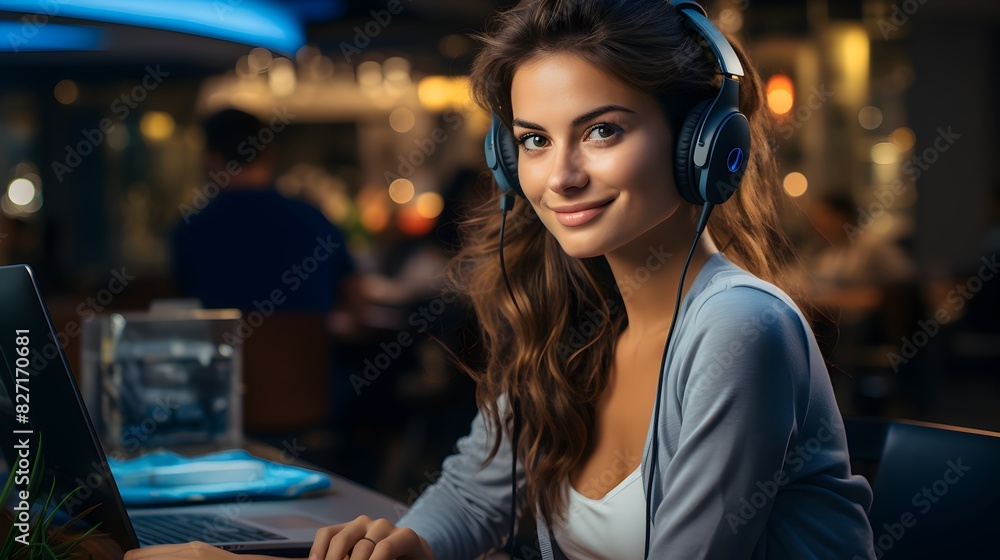 Customer service representative assisting with a smile in modern office environment