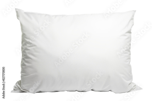 White pillow after guest's use at hotel or resort room is isolated on white background with clipping path. Concept of confortable and happy sleep in daily life