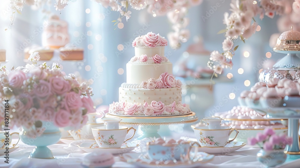 Fototapeta premium Design a whimsical vintage tea party in a photorealistic rendering