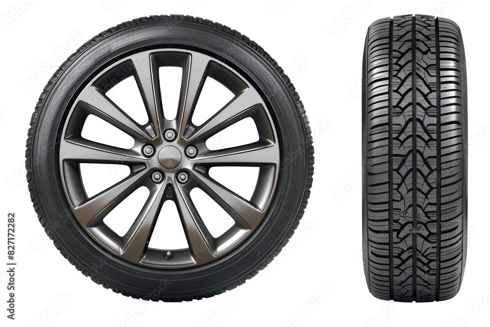 Obraz premium Collection car tires with alurim on free On isolated white background.