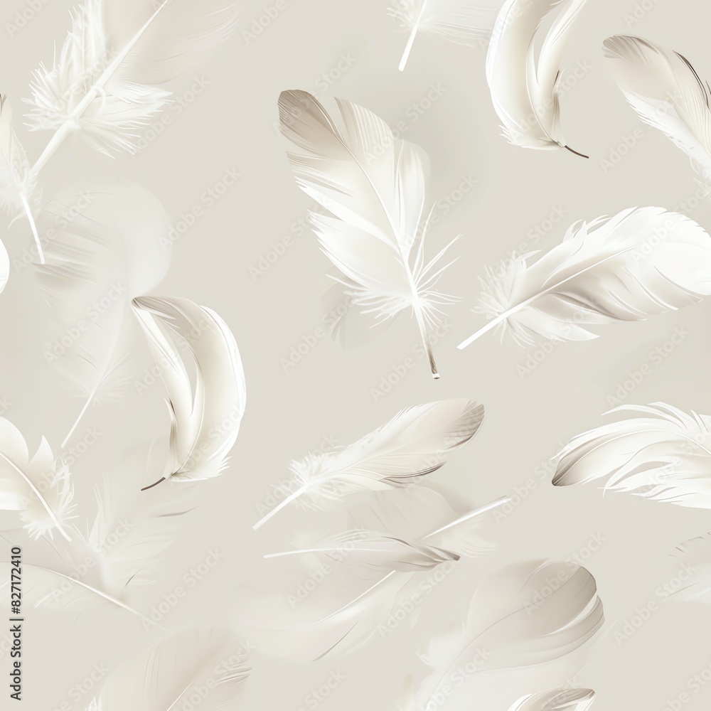 Obraz premium A serene image of soft feathers floating gently against a light background, creating a peaceful and minimalist aesthetic