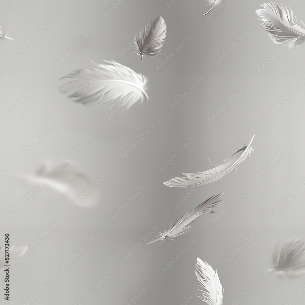 Naklejka premium A serene image of soft feathers floating gently against a light background, creating a peaceful and minimalist aesthetic