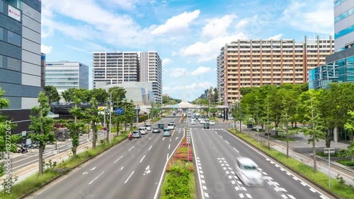Vibrant Tsukuba City Main Street Timelapse at Sunset