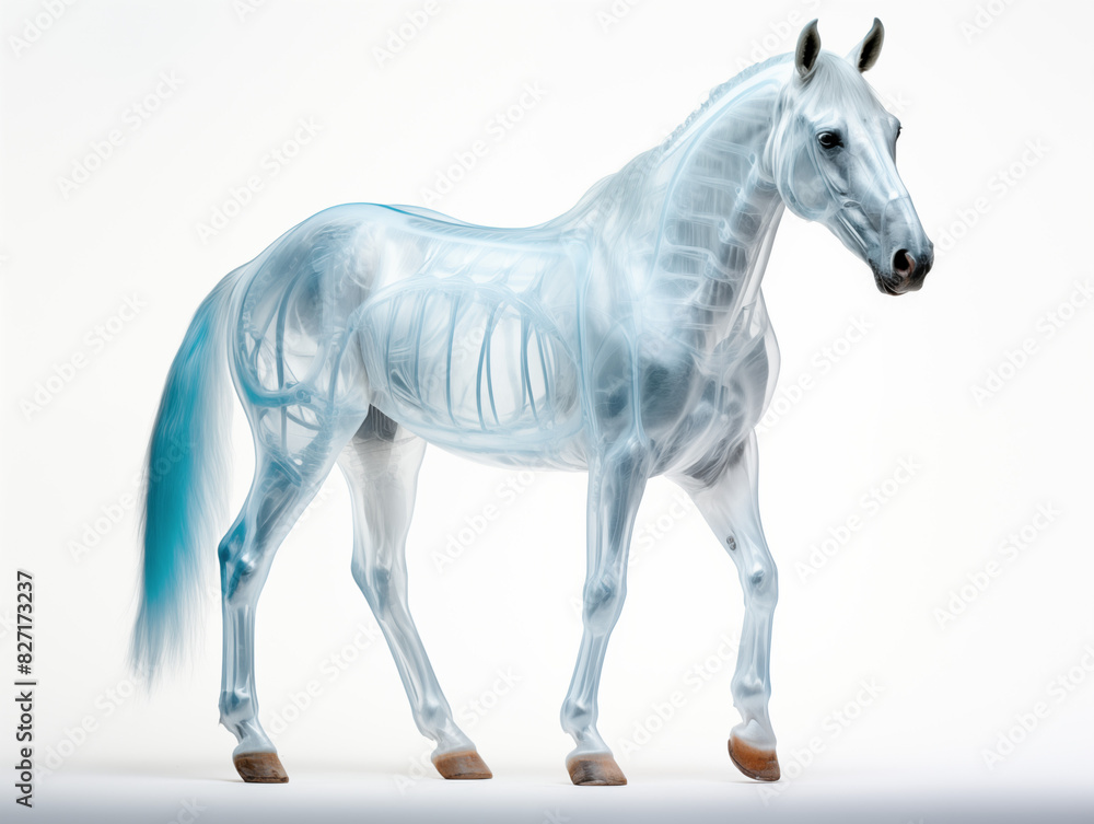A Horse With A Semi-transparent Skeleton Showcasing A Detailed, Glowing Skeletal Structure On A Clean Pastel Light And White Isolated Background For Commercial Photograph A Horse With A Semi-transparent Skeleton Showcasing A Detailed, Glowing Skeletal Structure On A Clean Pastel Light And White Isolated Background For Commercial Photograph