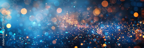 Festive bokeh lights with golden and blue hues creating a magical and celebratory atmosphere with shimmering orbs and soft focus
 photo